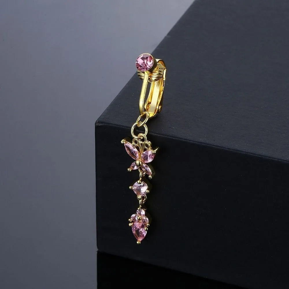 Faux Fake Belly Butterfly Fake Belly Piercing Heart Clip On Umbilical Navel Fake Pircing Moon Star Leaves Cartilage Earring Clip