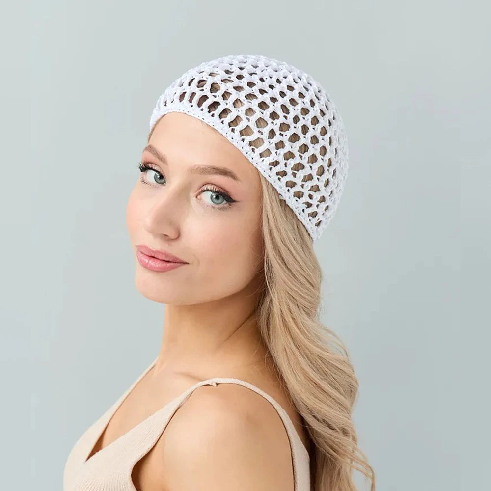 Womens Handmade Mesh Hat Crochet Wig Cap Fashion Solid Color Hair Care Bonnet