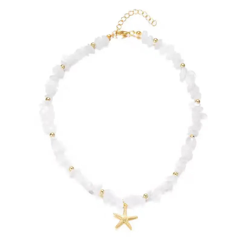 White Turquoise Beaded Chain Starfish Pendant Ankle Summer Bracelet Charm Sandals Barefoot Beach Foot Bridal Jewelry