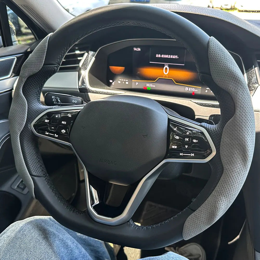 Universal D-shaped Round Car Steering Wheel Cover Ventilation hole Leather Absorb sweat Anti-slip Decoration Accessories 15inch