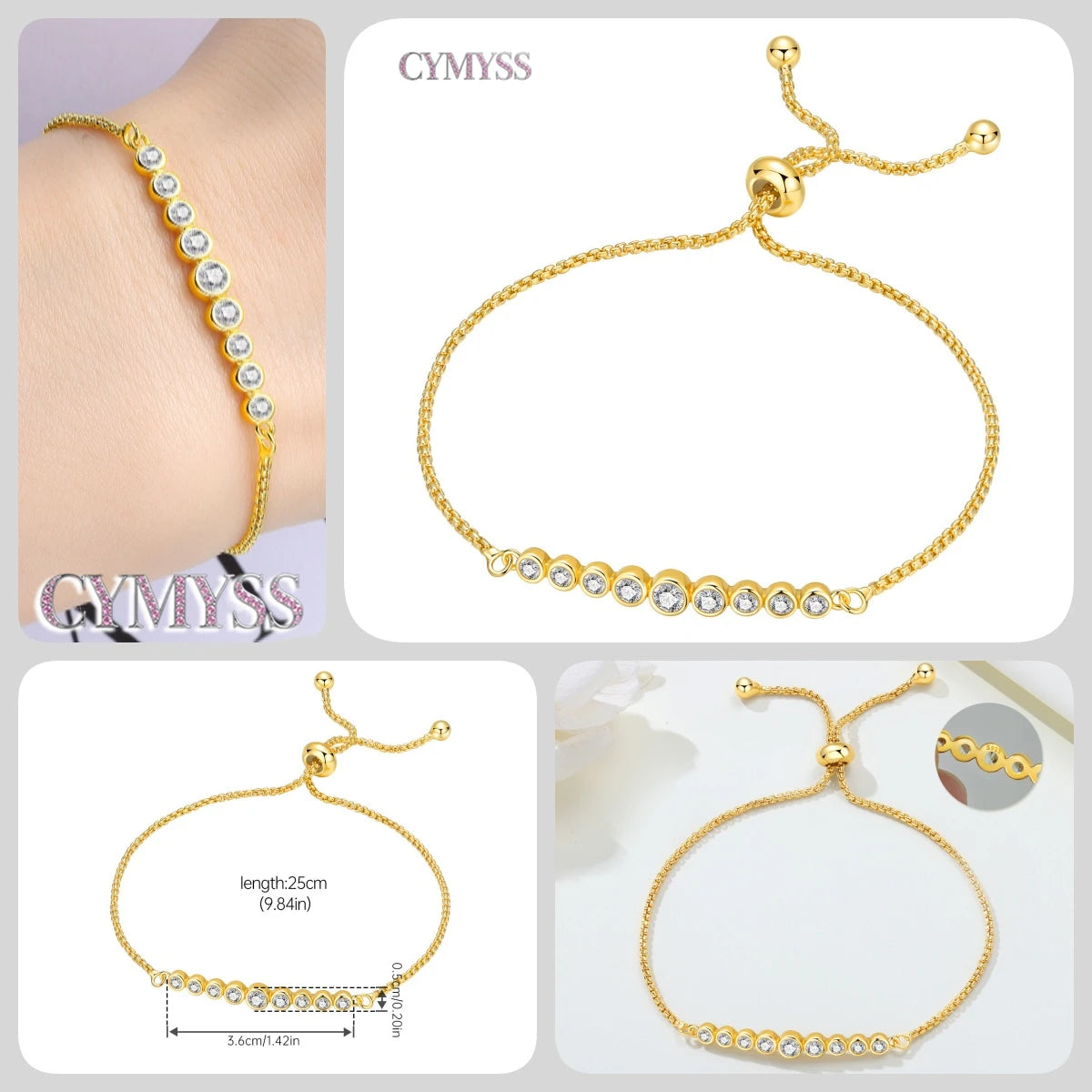 Original 925 Sterling Silver Zirconia Tennis Chain Bracelet for Women Adjustable Gold Color Hot Sale Ideal Birthday Party Gifts