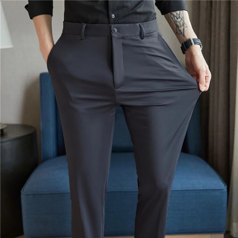29-42 Men's Summer Pants Thin Straight Stretch Casual Pants with No Trace No Ironing Fabric Silky and Cool Feeling