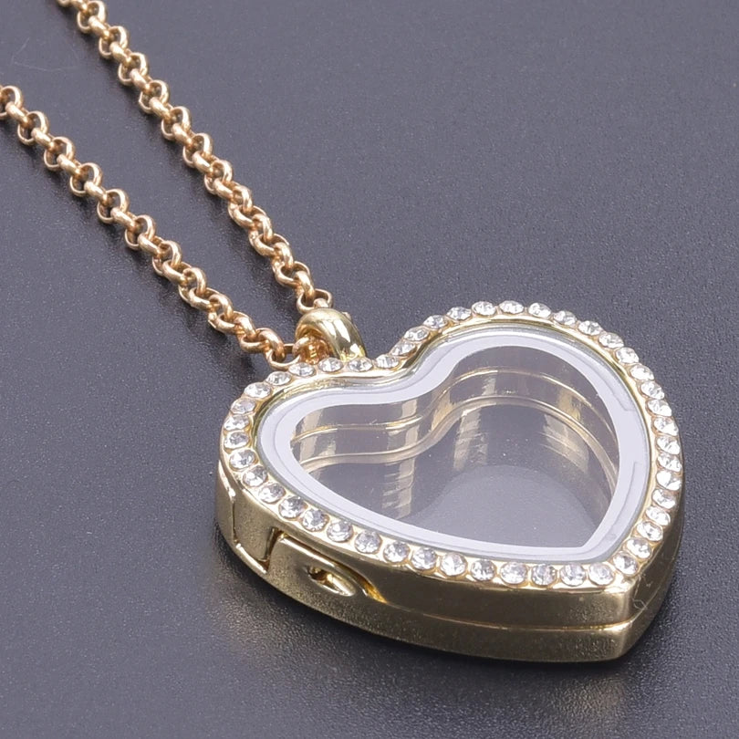 1Pc Trendy Sweet Love Glass Reliquary Photo Locket Pendant Necklaces Goth Heart Cremation Ashes Urn Relicario Collares Jewelry