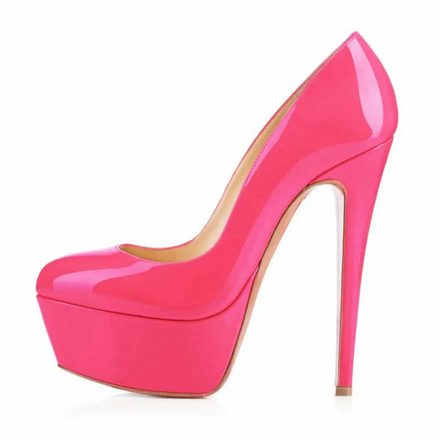 Candy Color Platform Women High Heels Shoes Round Toe Patent Leather Pumps Woman Sexy Party Wedding Shallow Ladies Shoes Size 42