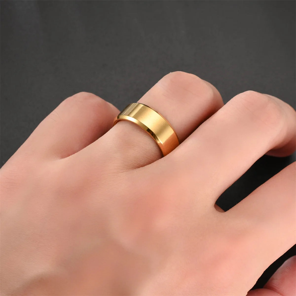 8MM Classic Stainless Steel Ring For Men Women 7 Color Double Inclined Plane Matte Wedding Band Couples Rings Fashion Jewelry