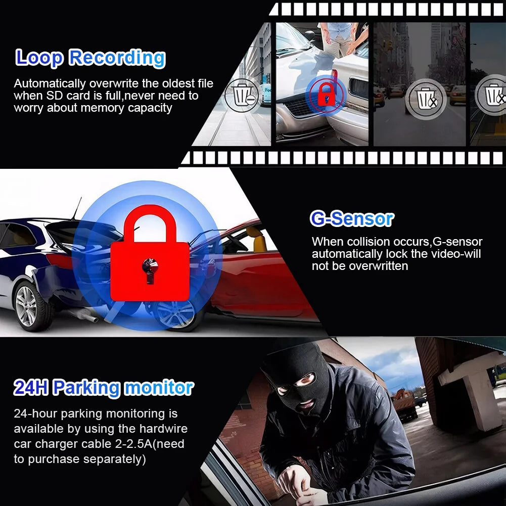 Car Dash Camera 1080P HD Driving Video Recorder 170 Degree Built-in WiFi DVR w/Night Vision Motion Detection G-Sensor Car Camera