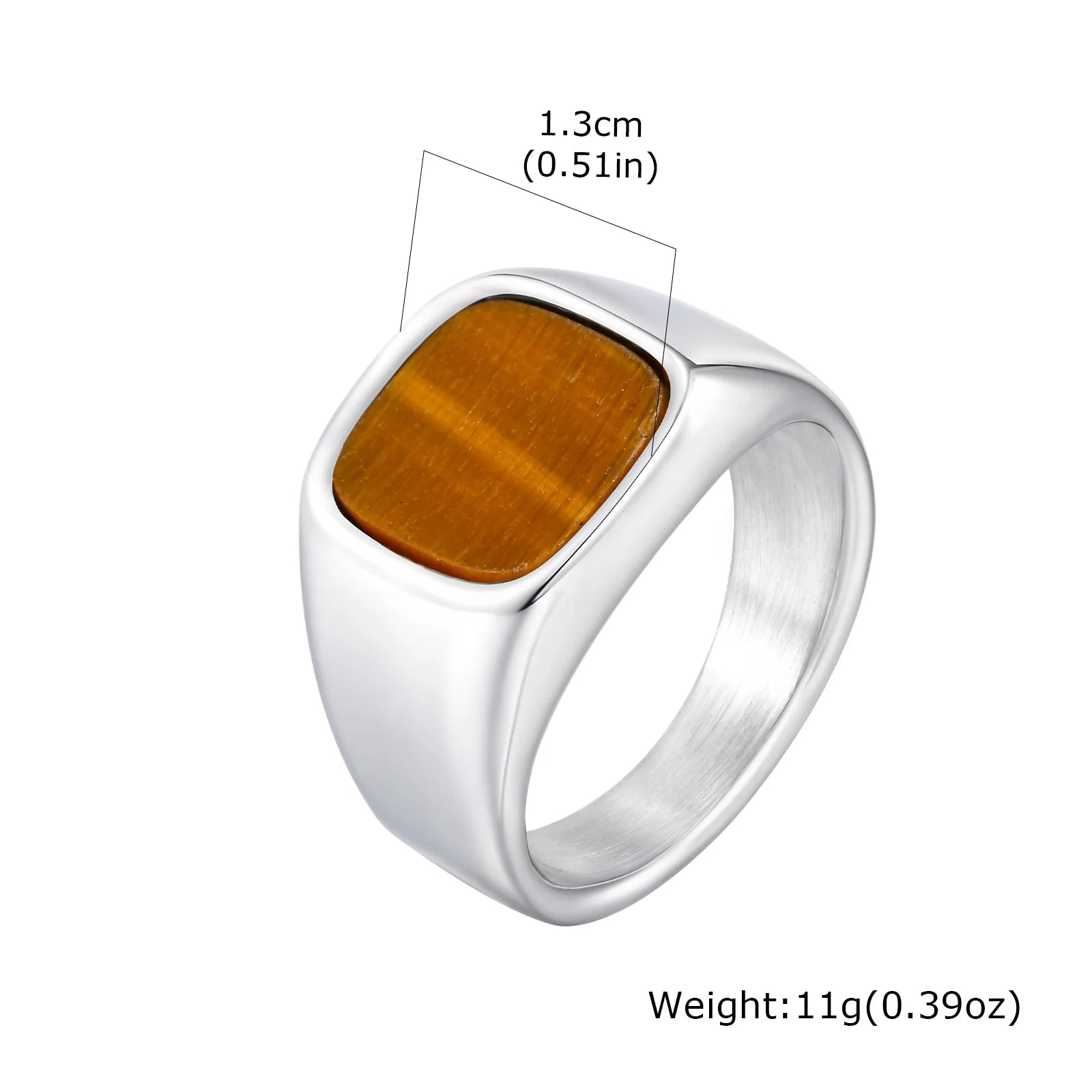 Men's High-Quality Stainless Steel Square Signet Ring with Black Glass And Natural Tiger Eye Stone - Fashion Classic Jewelry
