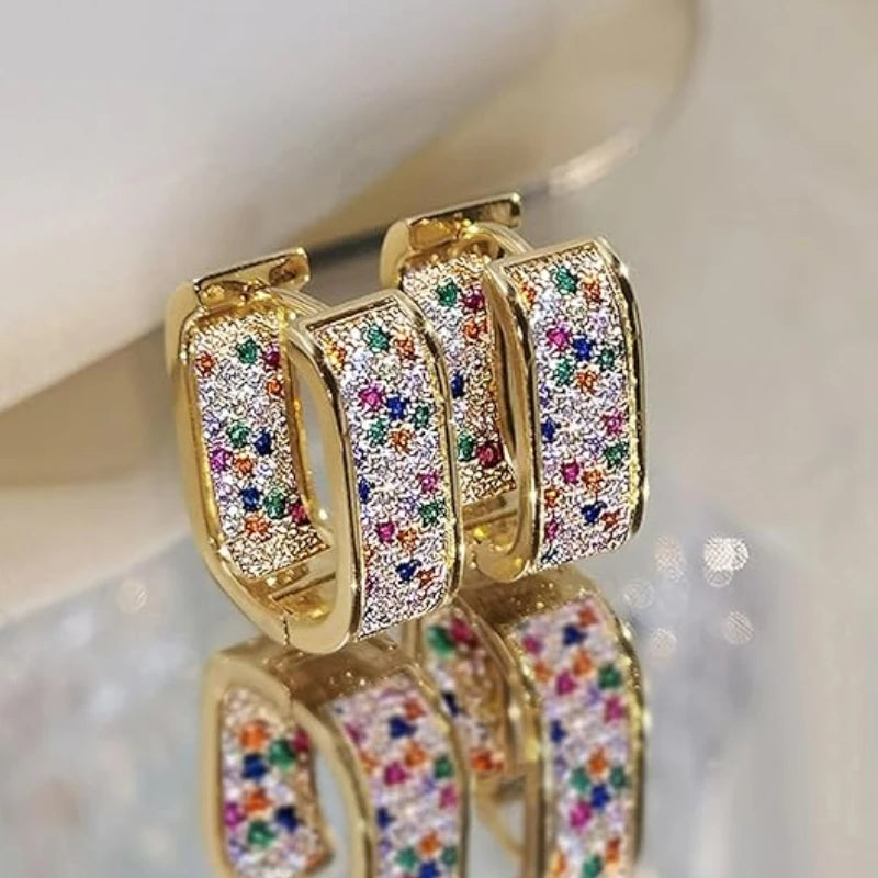 Huitan Korean Fashion Paved CZ Hoop Earrings for Women Metal Silver Color/Gold Color Simple Versatile Earrings Hot Jewelry