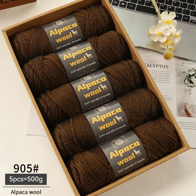 500g Alpaca Wool 245 Chunky Knitting Yarn Multi-Color Autumn and Winter Fashionable Gift for Men and Women DIY Knitting Material Kit for Warm Sweaters, Coats, Scarves, Hats, Gloves, Leg Warmers, Knee Pads Yarn Balls 5Pcs/Pack
