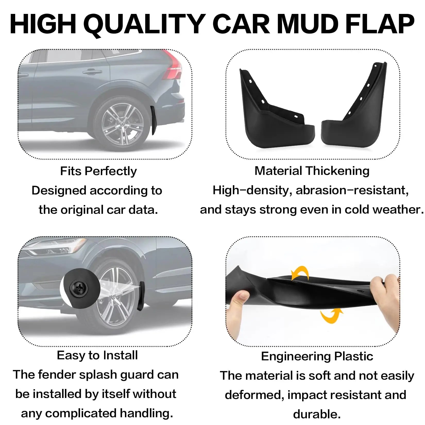 For Volvo XC60 2018-2024 Car Mud Guard Kit Splash Guards Mudguards Mudflaps with Hardware Kits Accessory
