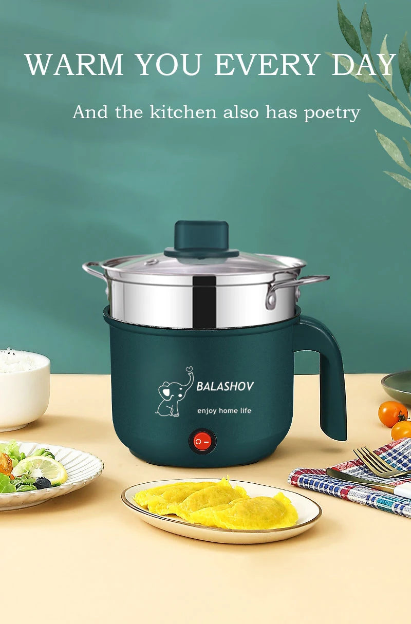 Mini Electric Cooker For Home Kitchen 2 People Food Noodle Single/Double Layer Multifunction Non-stick Pan steam Cooking Machine