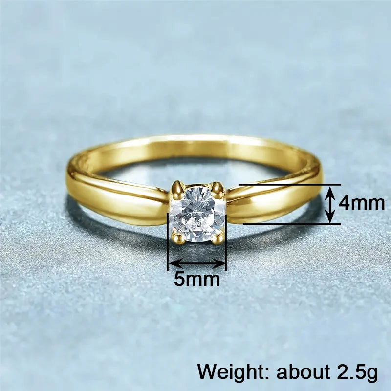 Huitan Single Round Cubic Zircon Rings for Women Engagement Wedding Band Accessories Simple Elegant Female Rings Fashion Jewelry