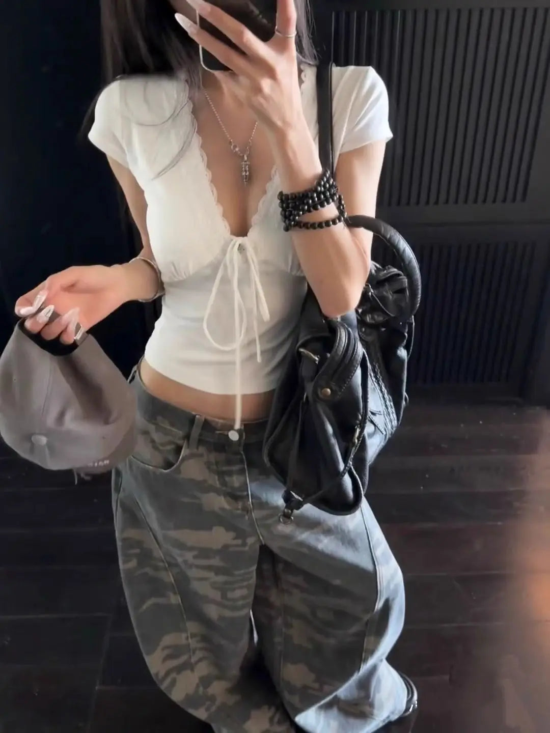 Women Solid Lace Tops V-Neck Short Sleeves Satin Slim Regular Streetwear Tees Female Summer Pure Desire Hot Girl T Shirts 2026
