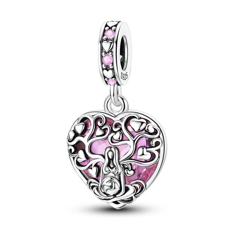 MULA Pink 925 Sterling Silver Charms Pendant Perfume Dreamcatcher Heart Love Beaded Fit Original Bracelet Women DIY Jewelry Gift