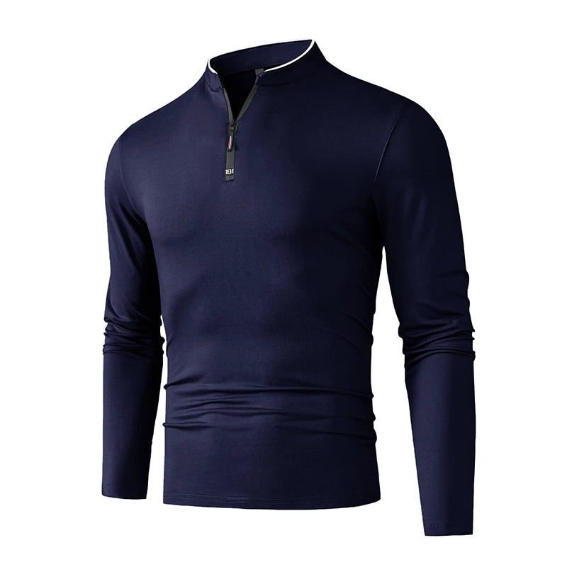 Fashion Men's Stand Collar Half Zip Long Sleeve Shirt Comfortable Casual Top Versatile Daily Wear Slim Fit Pullove