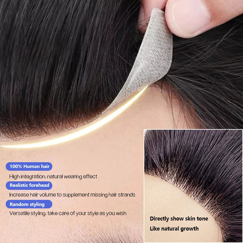 100% Human Hair Men PU V Loop Front Toupee Carefully Prune Natural Hairline Wigs Remy Hair Replacement Straight Hairpiece