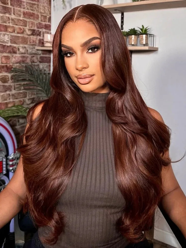 Body Wave Chocolate Brown Lace Front Wigs Human Hair Pre Plucked Brazilian Brown Virgin Hair Glueless HD Frontal Wig For Women