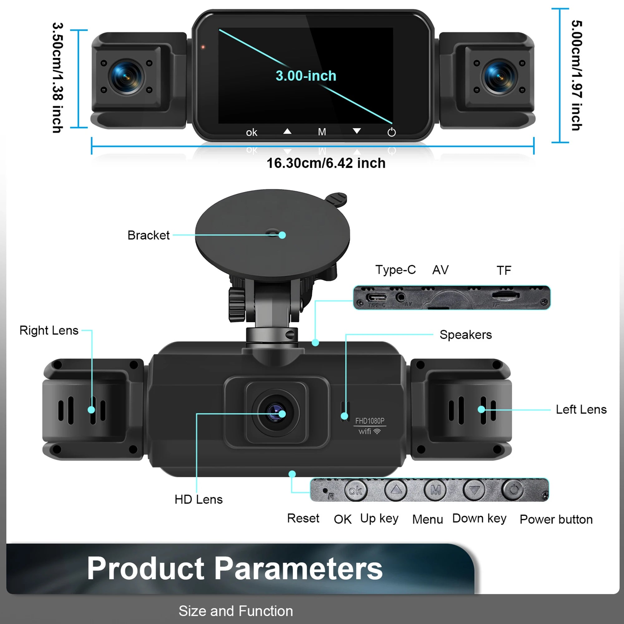 Dashcam for Cars 4 Channel Black Box WiFi Driving Camera FHD 1080P Night Vision Loop Recording Add Hardwire Kit Car Accessories