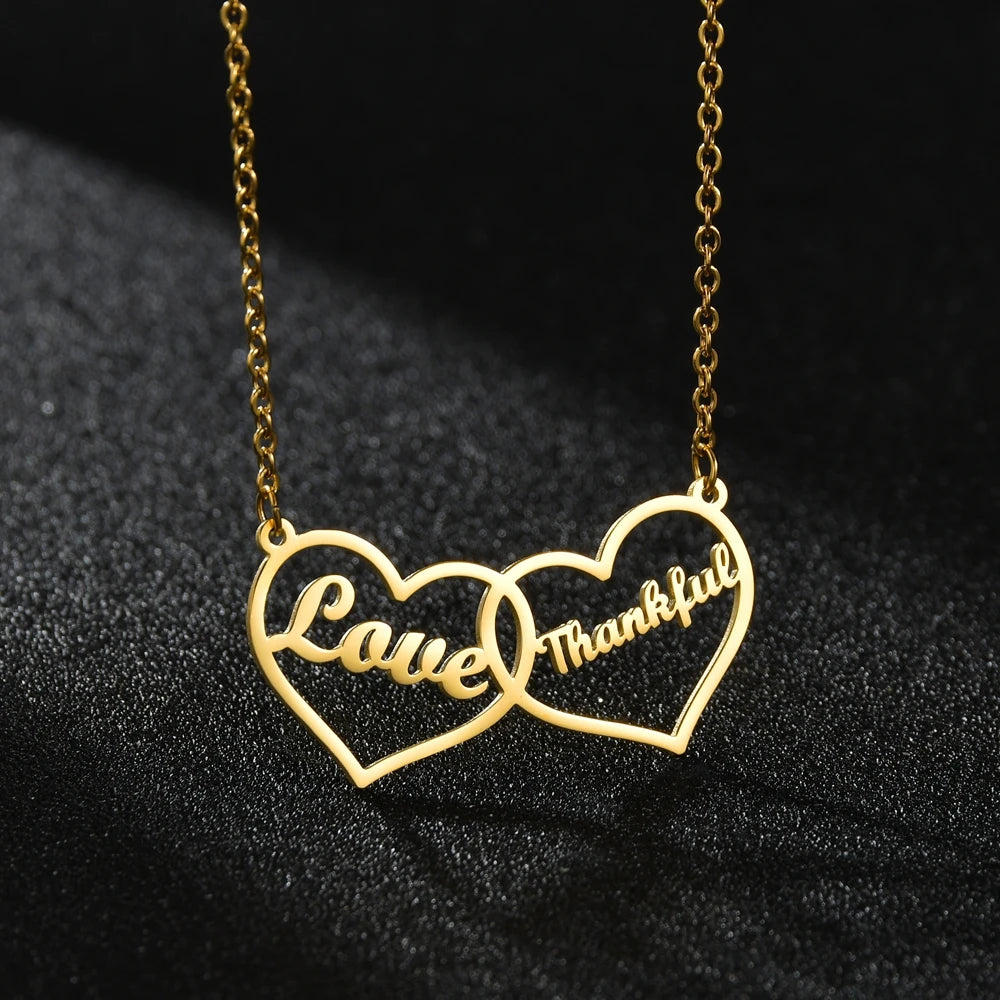 Atoztide Personalized Custom 2 Names Pendant Necklace for Women Stainless Steel Stone Heart Fashion Christmas Jewelry Gift