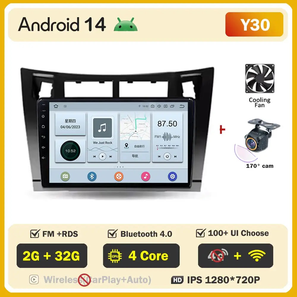 Car Radio Android 16 For Toyota Yaris 2 XP90 2005 - 2012 Auto Multimedia Stereo Dash Cam Screen GPS Head Unit Navigation DVD BT