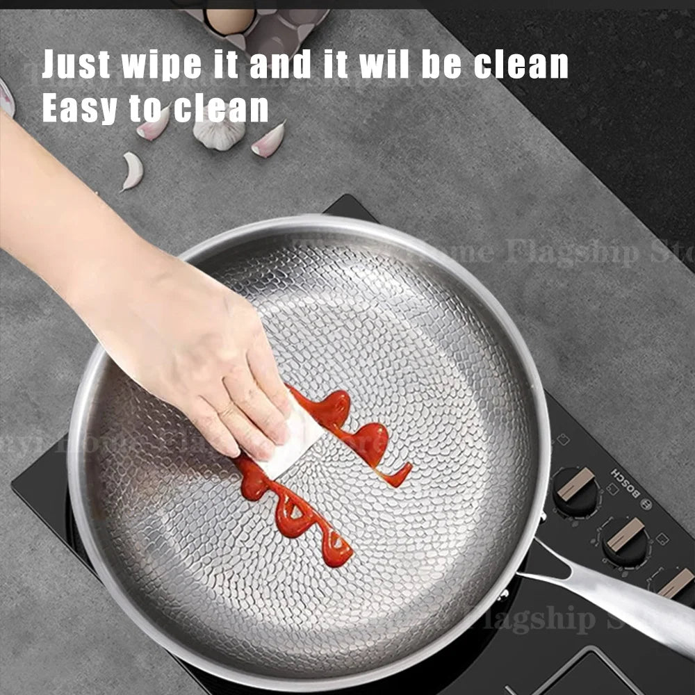 22/24/26/28/30cm Titanium Stainless Steel Frying Pan Non-stick Wok Home Egg Steak Skillet Induction Gas Stove Kitchen Cookware