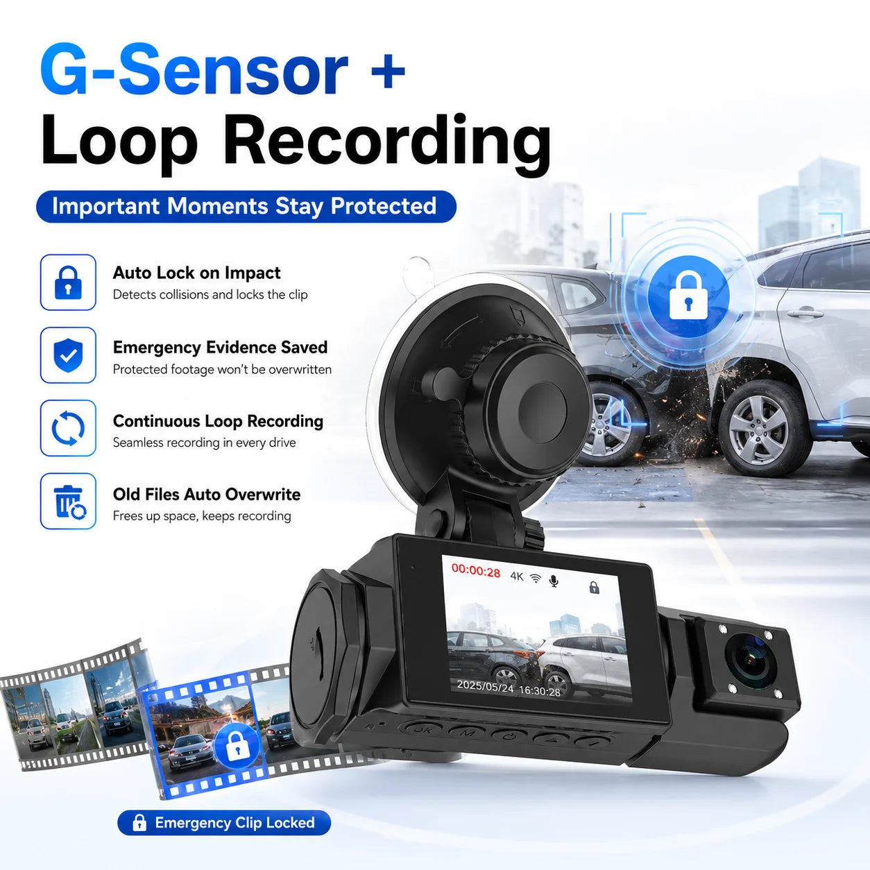 Dash Cam for Car 3 Channel Front Rear Camera 1080P WIFI Video Recorder Dashcam Car DVR Night Vision G-sensor Car Accessories