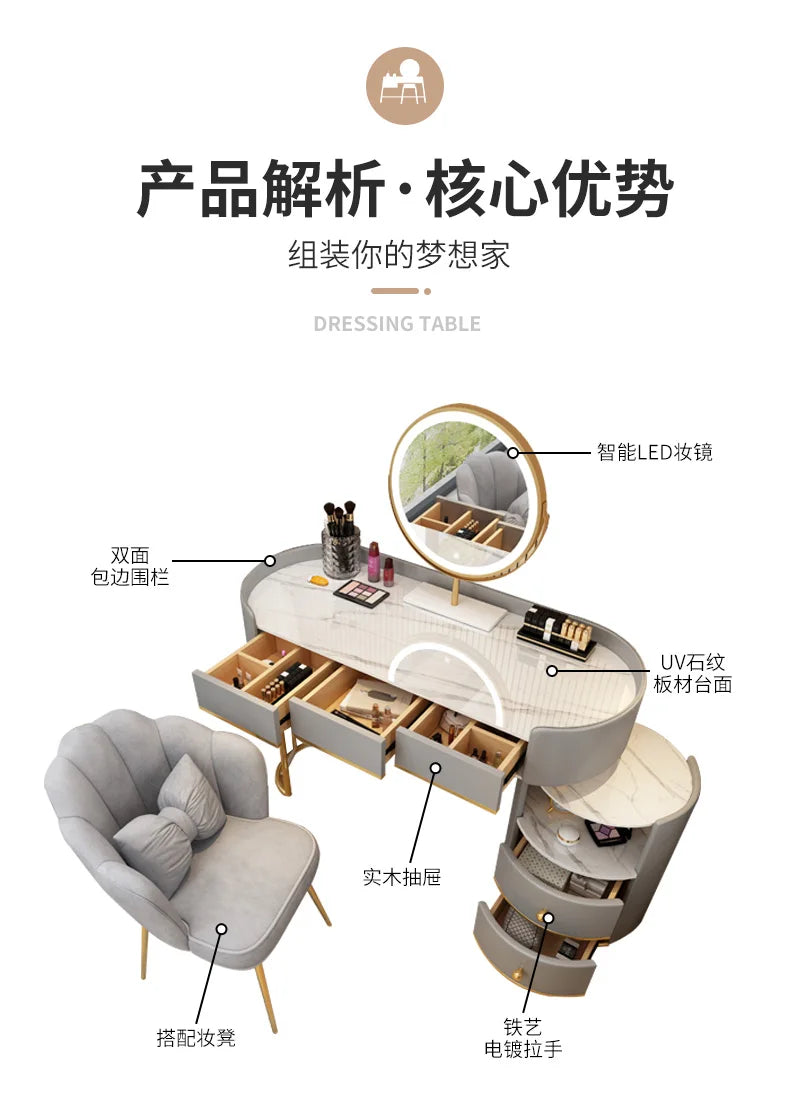 Bedroom Wooden Dressing Table Drawer Girls Led Light Standing Dressing Table Mirror Makeup Mesa De Maquillaje Rome Furniture