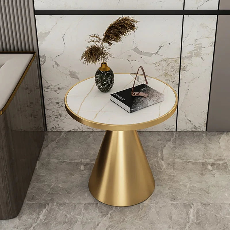 Luxury Round Side Table with Marble Top and Metal Base Modern End Table for Small Space Living Room Bedroom Hotel Use