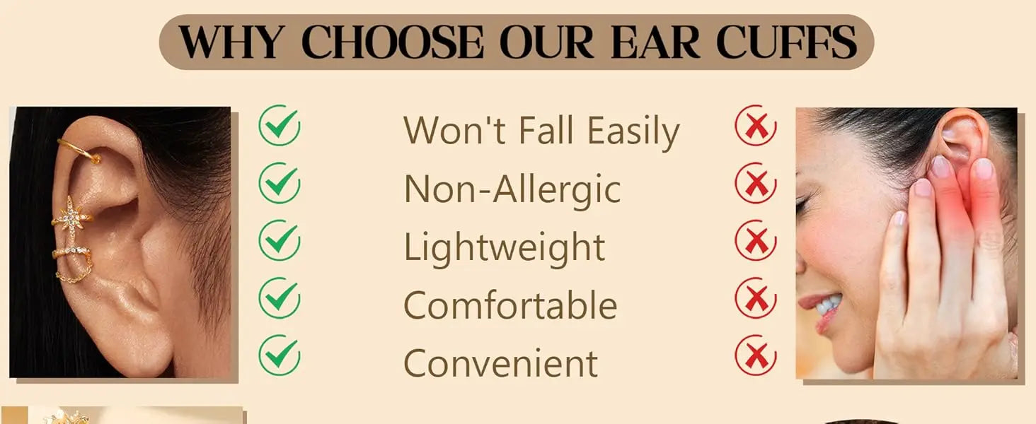 Bobisty 3PCS Ear Cuff Non-Piercing Earrings for Women Cute Clip-On Cartilage Earring 14K Gold Plated Dainty Fake Piercing Earing