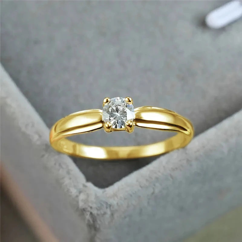 Huitan Single Round Cubic Zircon Rings for Women Engagement Wedding Band Accessories Simple Elegant Female Rings Fashion Jewelry