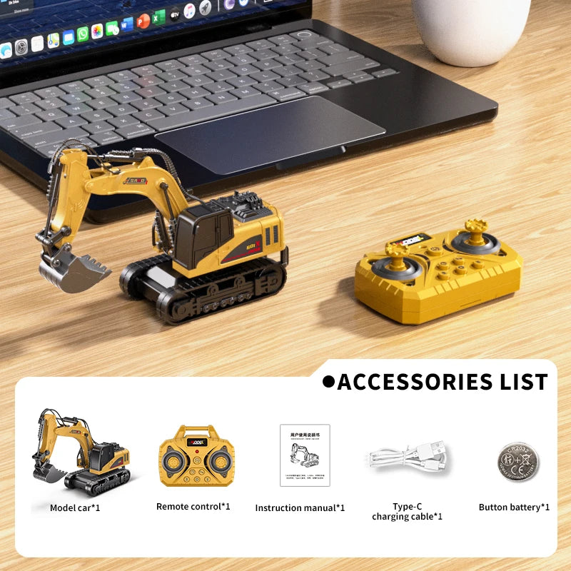 1:64 RC Mini Alloy Car Forklift with Trailer Excavator Desktop Game 2.4G Remote Control Engineering Lift Truck Child's Toy Gifts