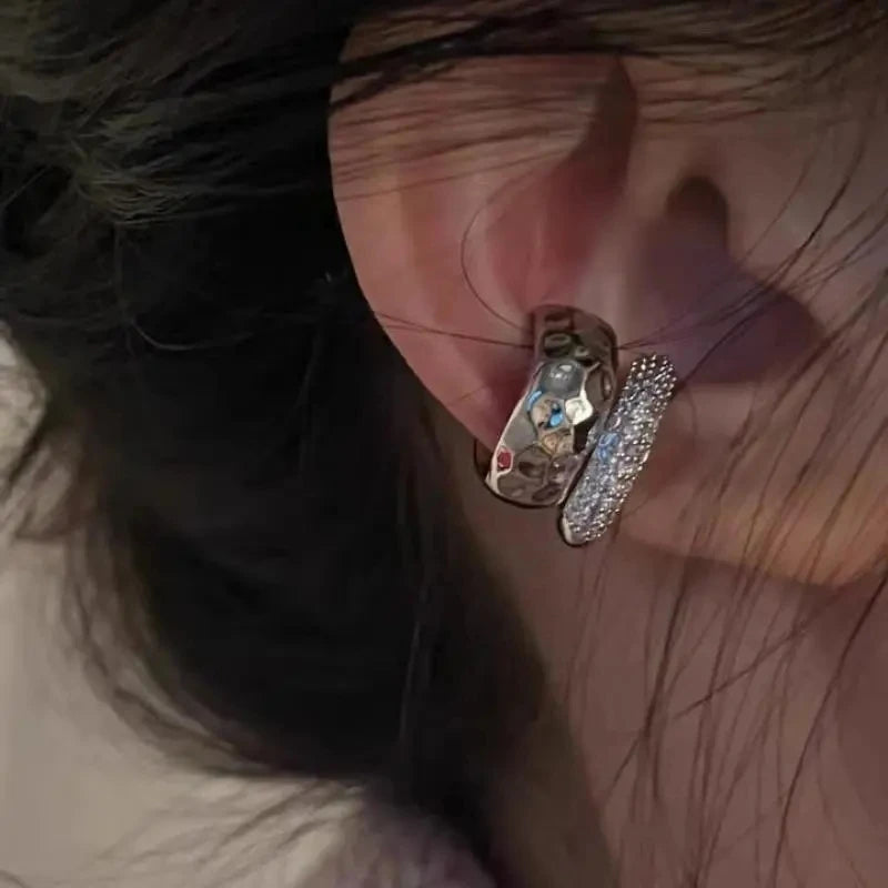 New Fashion Zircon Double-layer Ear Cuff No Piercing Earring 2023 Trendy Punk Unique Metal Geometric Ear Clip for Women Jewelry
