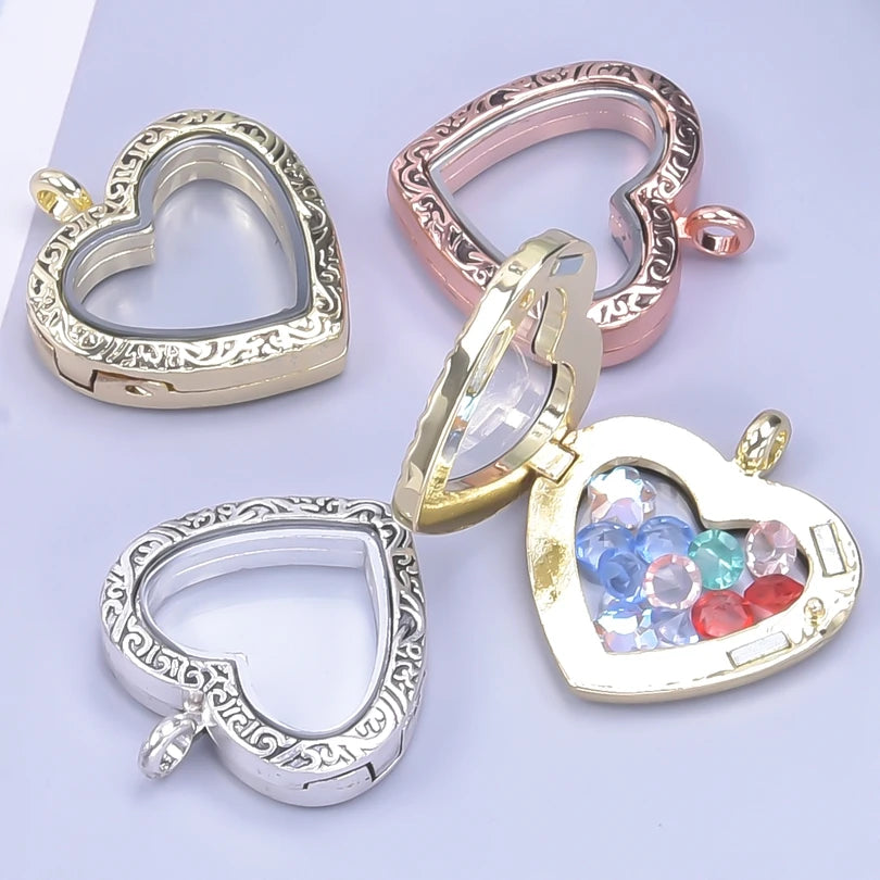 1Pc Trendy Sweet Love Glass Reliquary Photo Locket Pendant Necklaces Goth Heart Cremation Ashes Urn Relicario Collares Jewelry