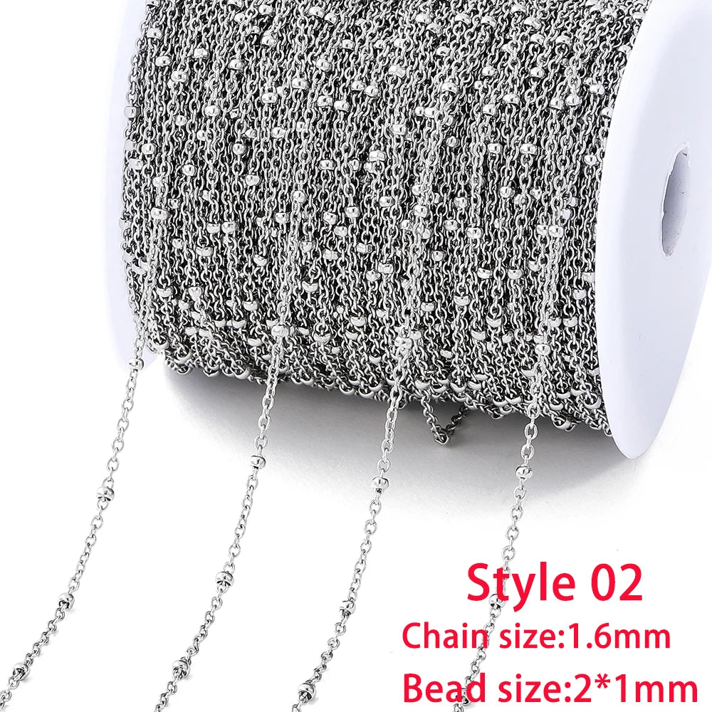 No Fade 2Meters Stainless Steel Chain Cross Chain with Beads for DIY Necklace Bracelet Anklet Jewelry Making Accessories