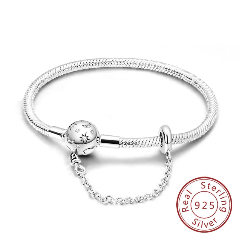 Bracelet Original 925 Sterling Silver Charm Bracelet 17-20CM Love Heart Pave Zirconia Bracelet for Women DIY Charm Jewelry Gifts