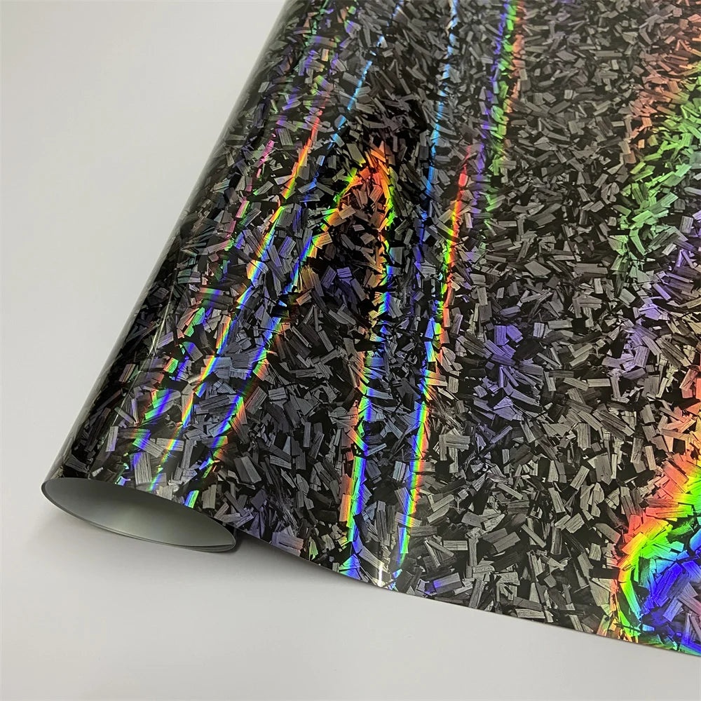 Glossy Laser Forged Carbon Fiber Vinyl Wrap Self-Adhesive Car Sticker Waterproof for Automotive Styling Interior Decoration Film