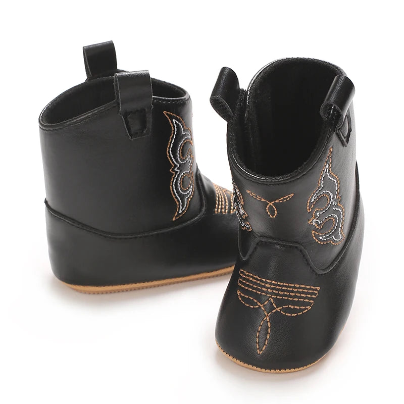 Western Cowboy Princess Baby Boots 0-18M Infant Pre-Walker Shoes Soft Sole Embroidered Footwear for Newborn Girls