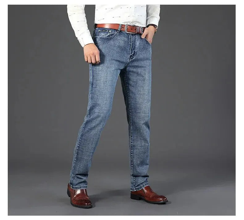 2026 New Business Men's Jeans Casual Straight Stretch Fashion Classic Blue Black Work Denim Pant Trousers Male  Clothing