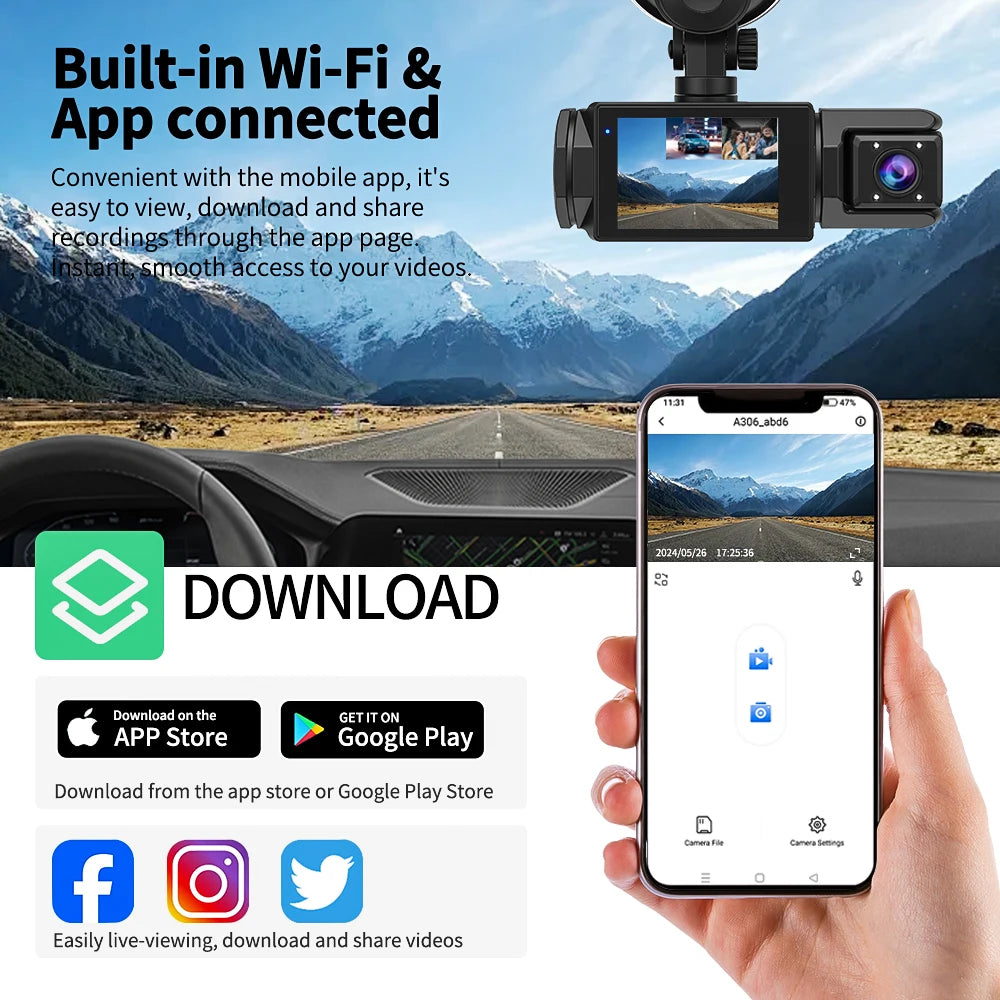 Dash Came For Cars 3 Channels FHD1080P Driving Recorder Car DVR Night Vision Loop Recording G-sensor Tachograph Dashboard Camera
