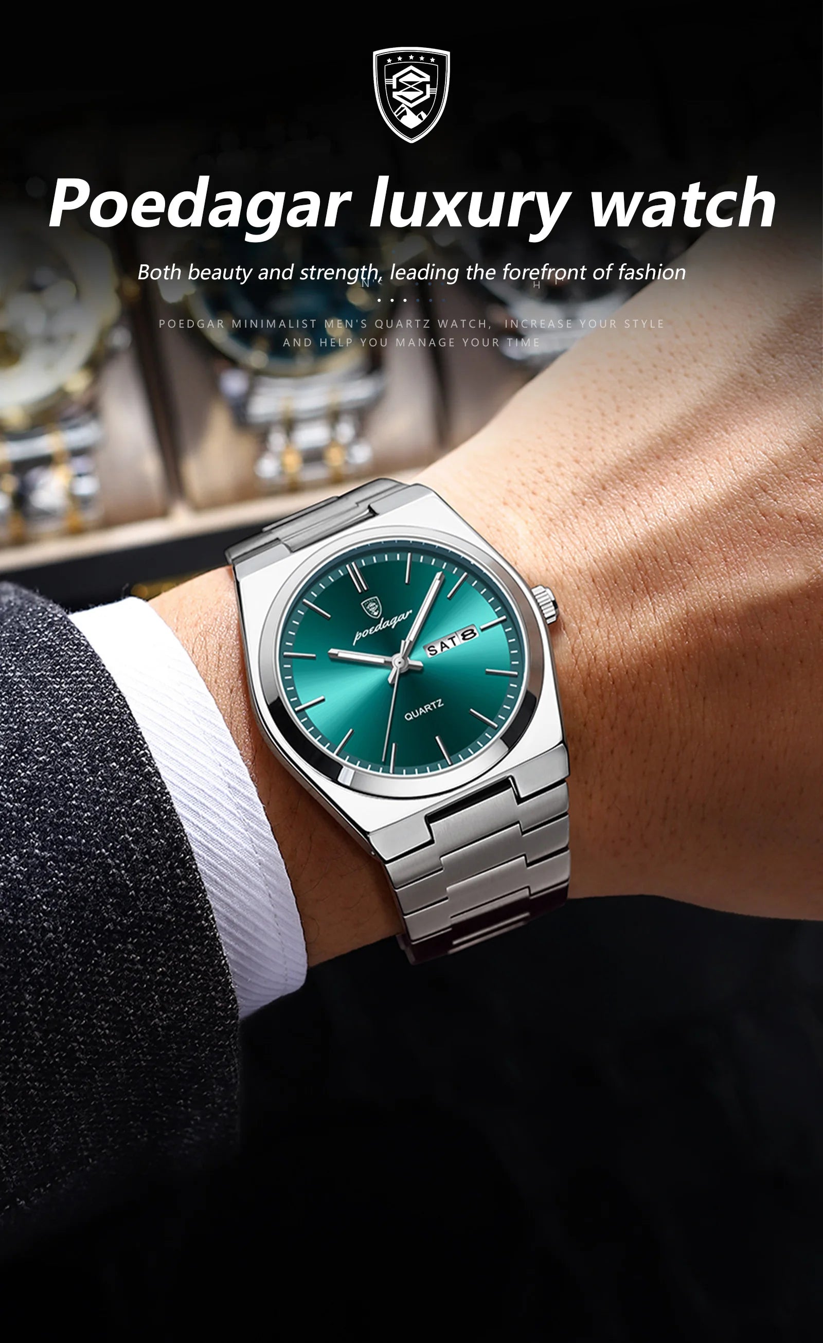 POEDAGAR Luxury Men's Watches Luminous Waterproof Stainless Steel Casual Men Clock Date Week Quartz Fashion Man Wristwatch Reloj