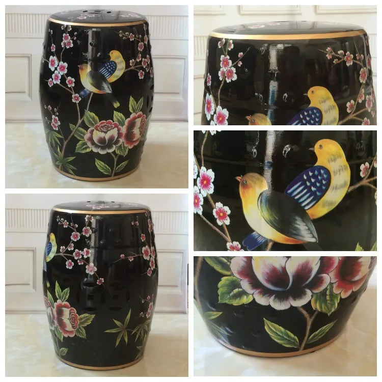 Shoe Changing Stool Flower Bird Ceramic Drum Stool Dressing Antique Drum Sitting Stool Living Room Furniture Luxury Dresser