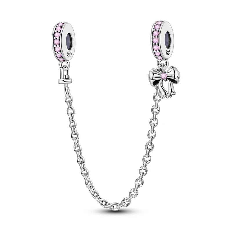 Silver Bow Charms 925 Sterling Silver Pink Heart-shaped Bow Pendants Charms Beads Fit Original S925 Bangle Bracelets DIY Jewelry