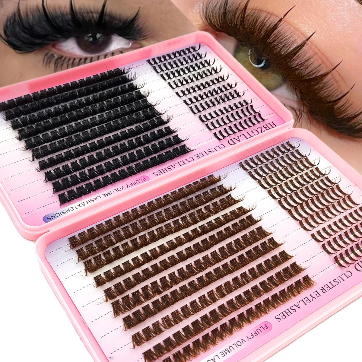 HBZGTLAD Black and Brown Eyelash Clusters 60D-160D Bottom+Spike Clusters Cute Manga Flash Clusters Extended Edition with Spike E