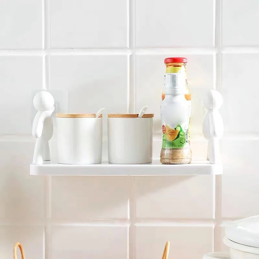 2025 Self-adhesive Bathroom Shampoo Storage Racks Plastic Shelf Storage Organization Shelves Support Holder