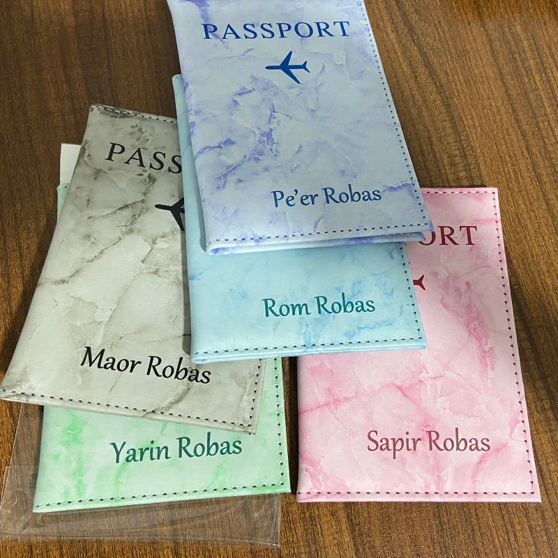 Laser Engraving Customize Name Passport Holder Travel Wallet Marble Patten Case for Passports Passport Cover With Personal Names