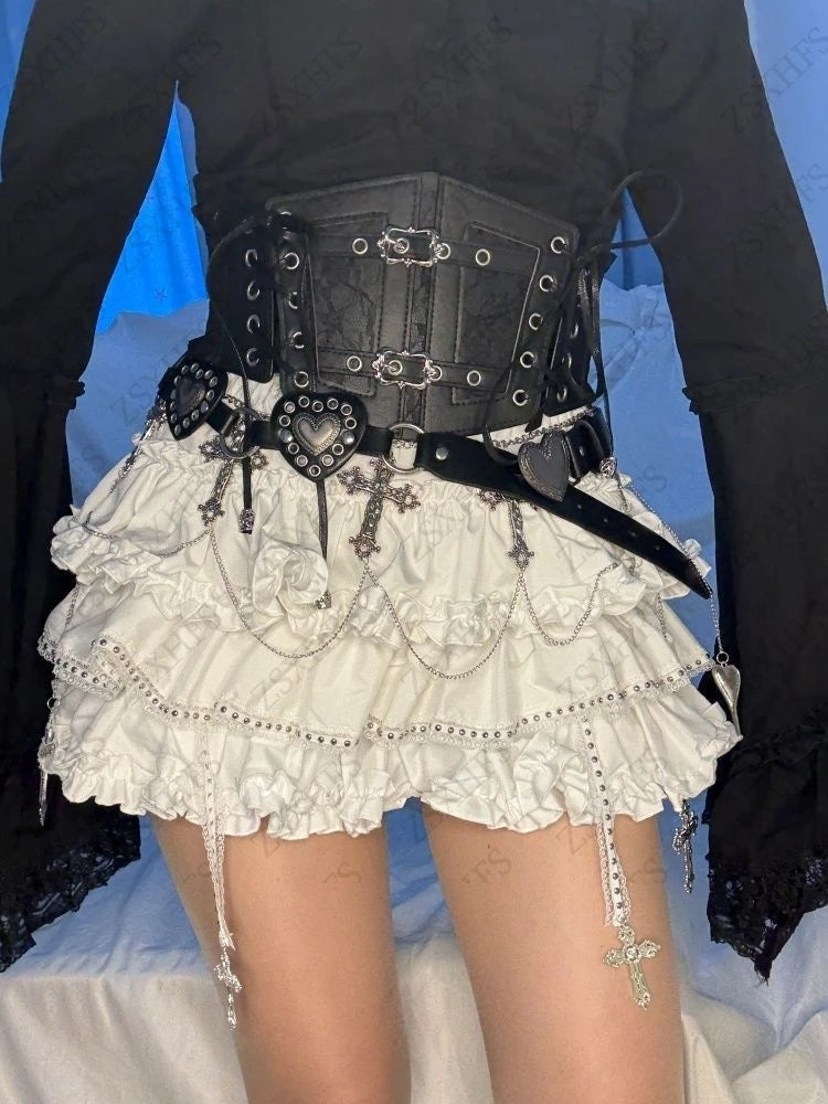 Sweet Girl Puff Skirt Kawaii Womem Clothes A-line Tiered Mini Skirt Aesthetic Lolita Bottom Vintage Femme coquettish Cute Skirts