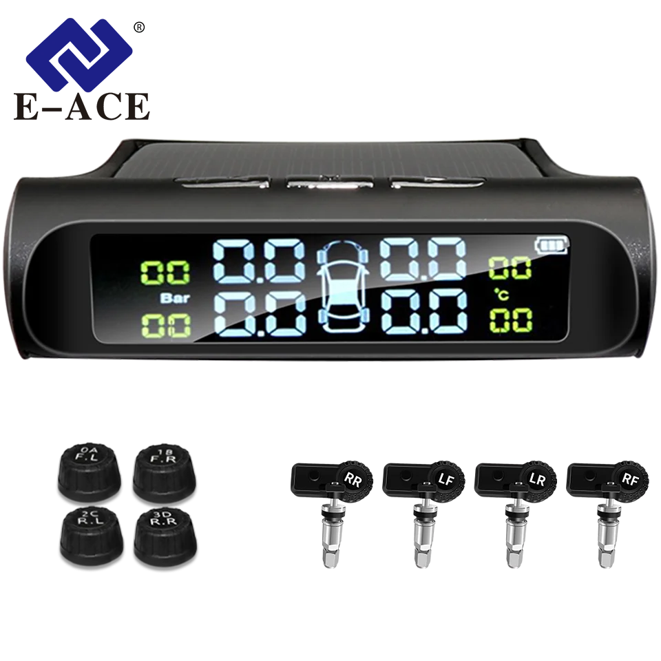 E-ACE K01 TPMS solar sensor intelligence  Wireless Tire Pressure Monitoring System  Auto Security Alarm Device With 4 sensors