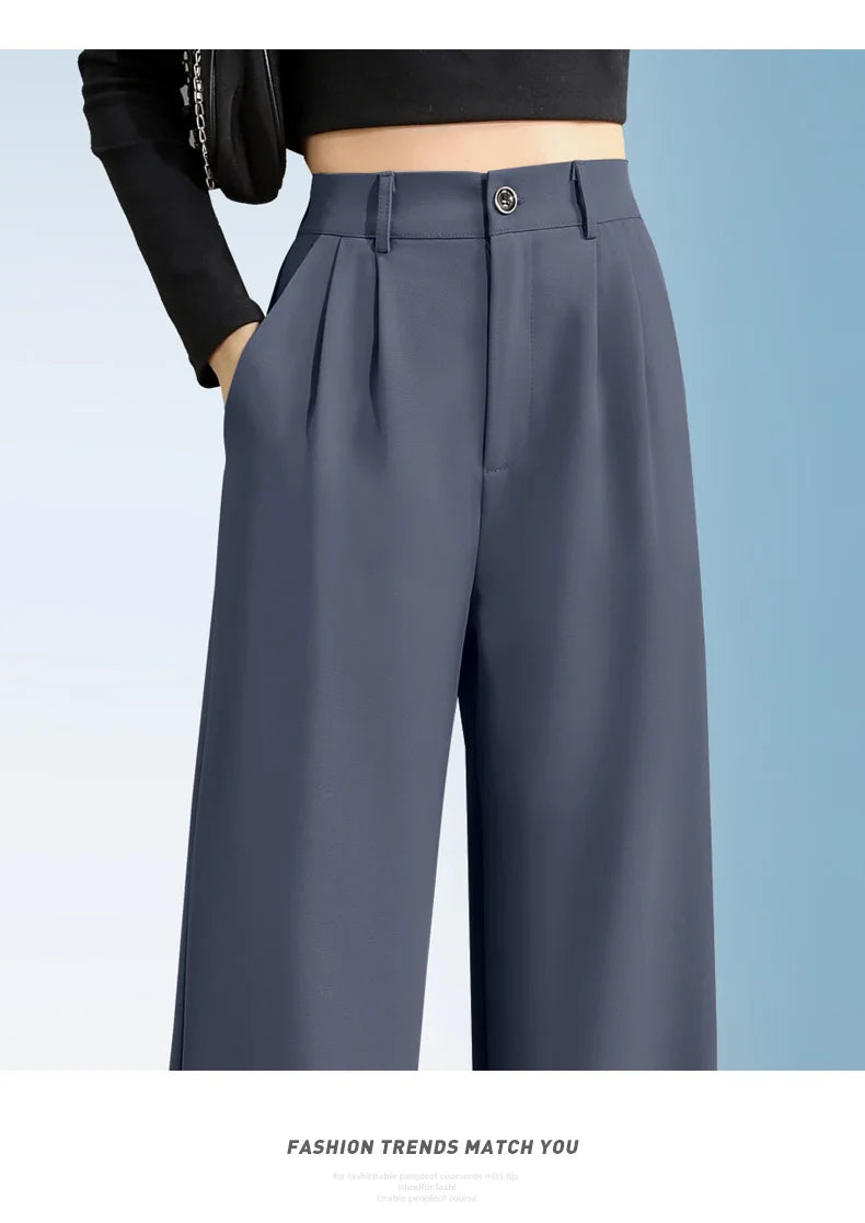 Women'S Loose Spring Summer 2025 New High Waist Wide Legs Slim Casual Trousers Korean Fashion Trend Female Suit Straight Pants