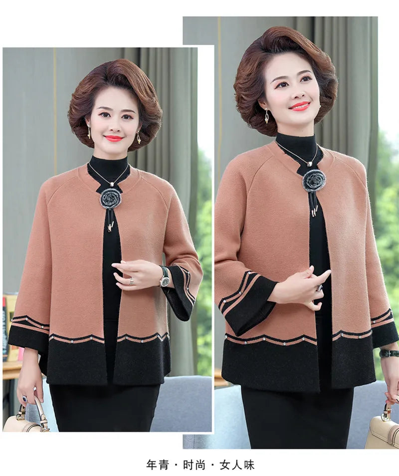2023 New Spring Autumn Mother Sweater Knitted Cardigan   Jacket Noble Elegant Womem Sweater Coat Middle Aged Female Knitwear Top