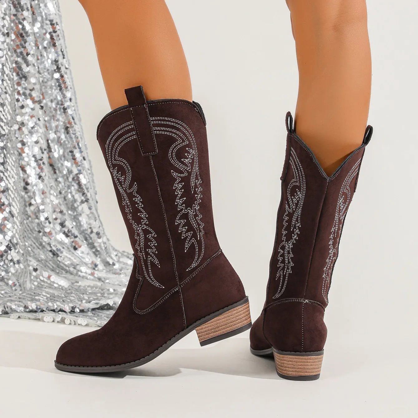 Women Mid-calf Boots Comfortable Outdoor Designer Shoes Pointed Western Cowboy Boots Women Retro Fashion Plus Size Women Shoes